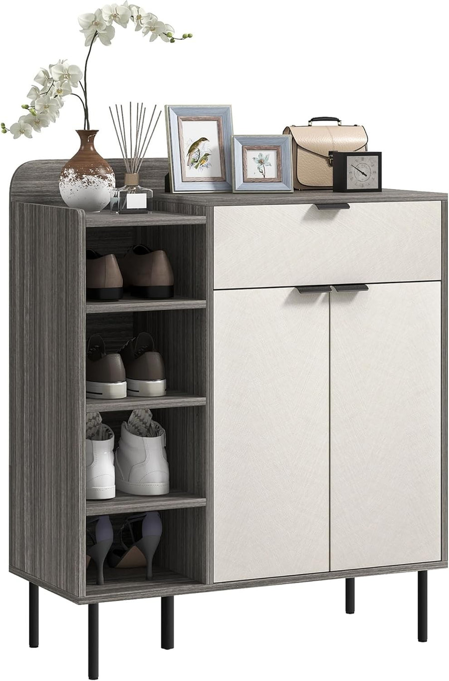 Narrow Shoe Storage Cabinet with 4-Tier Shelves & Sliding Drawer, 96cm