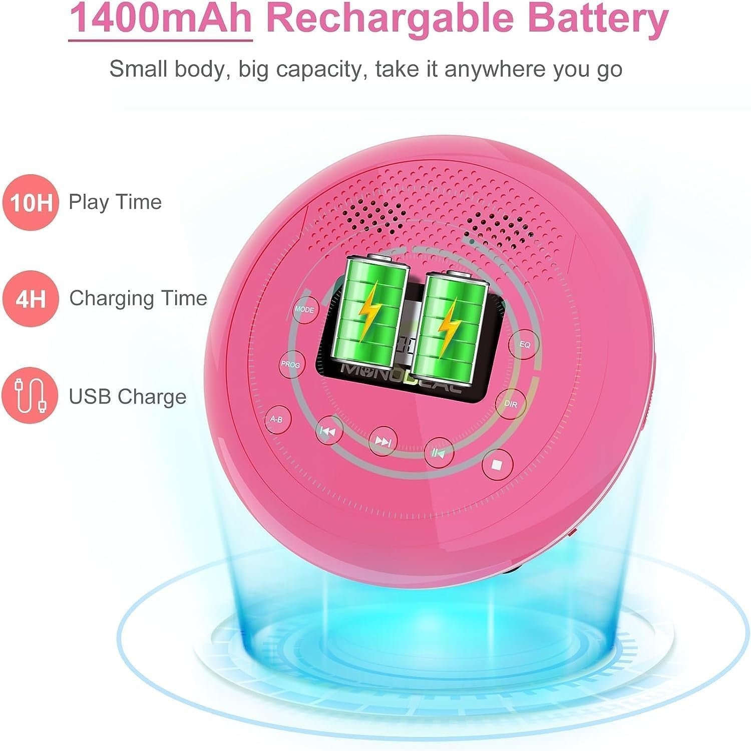 Portable CD Player Rechargeable Speakers Anti-Skip AUX Car TF Card