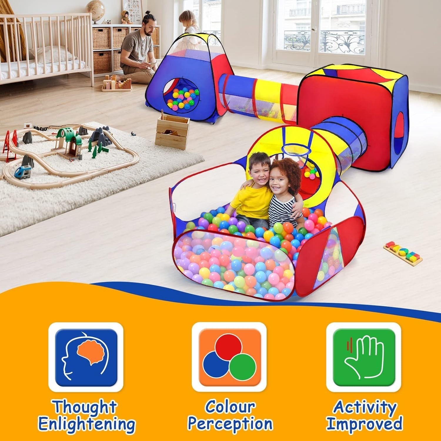 Kids 5in1 Pop Up Play Tent Tunnel & Ball Pit Indoor Outdoor