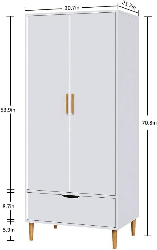 White 2 Door Wardrobe with Drawer & Rail – Modern Tall Clothes Storage