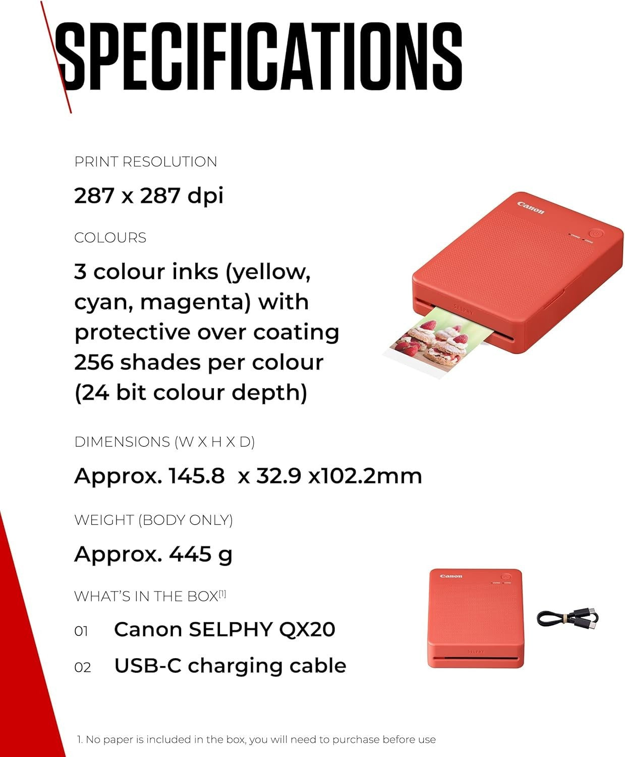Portable Wi-Fi Dye Sublimation Printer | Peel & Stick Prints, USB-C Red