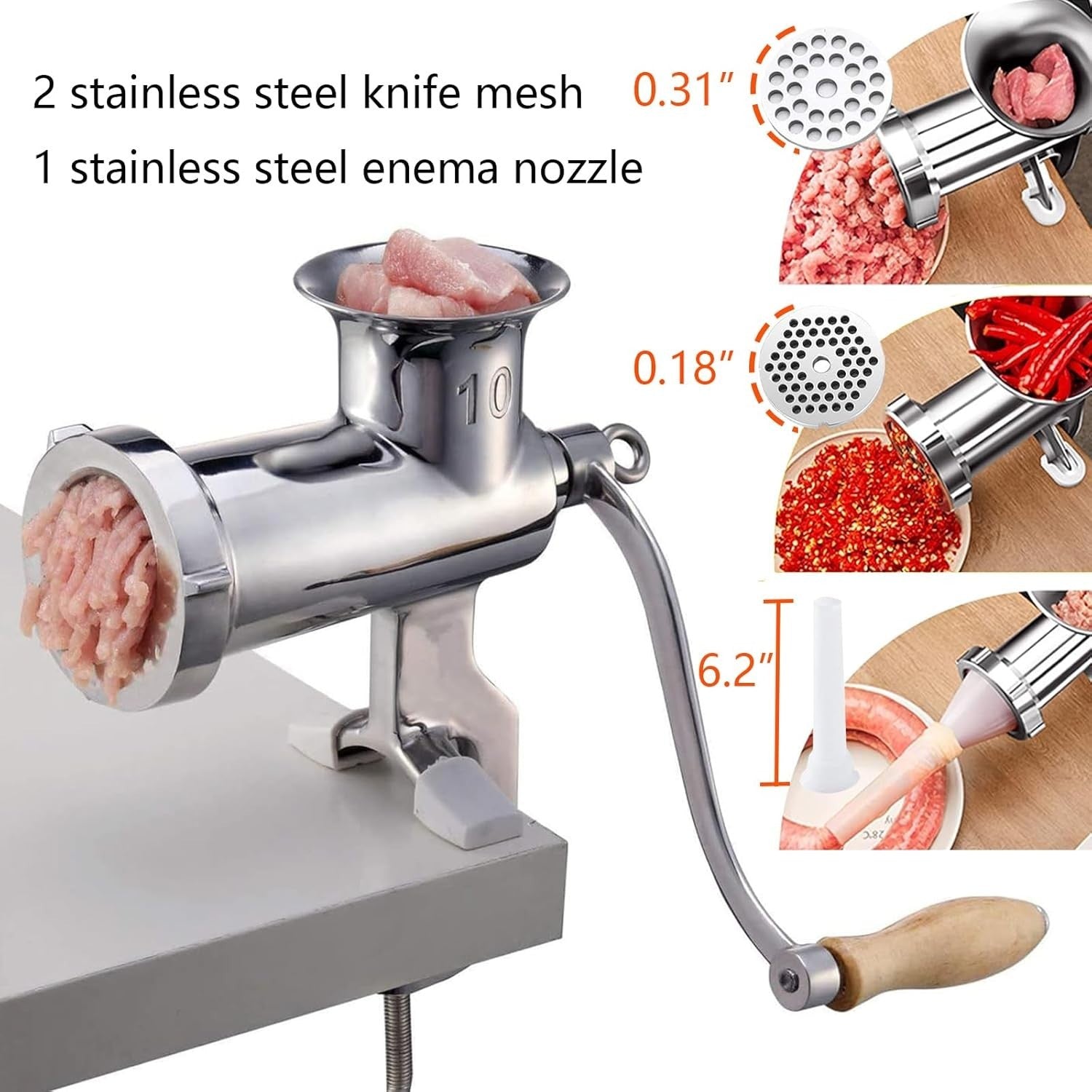 Stainless Steel Manual Meat Grinder Sausage Maker Clamp Mincer