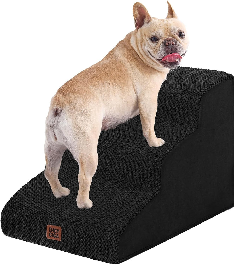 3 Step Dog Stairs for Bed Sofa Non Slip Foam Pet Steps Washable Black