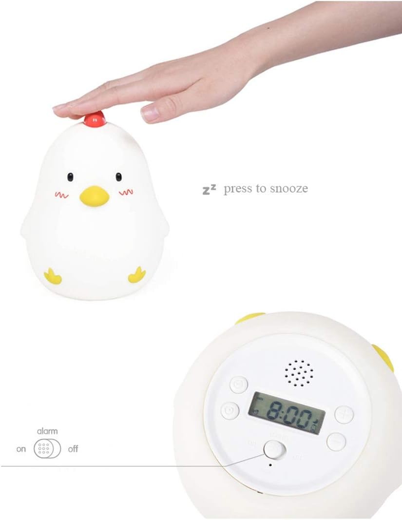 Cute Chicken Night Light Alarm Clock LED Snooze Rechargeable Yellow
