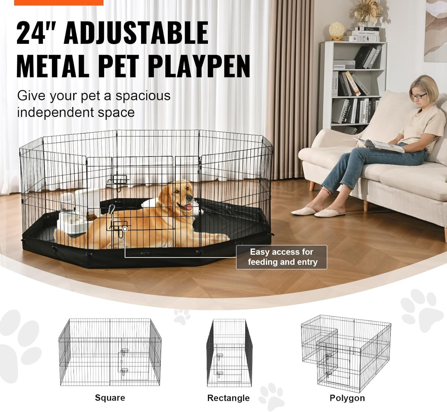 Foldable 24" Metal Dog Playpen 8-Panel Fence with Floor Mat Indoor Outdoor