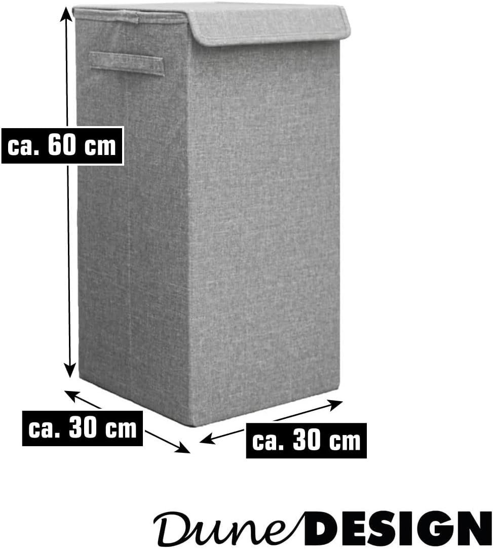 Set of 2 Grey Laundry Hampers with Lids 30×30×60cm Foldable Large Washing Bins