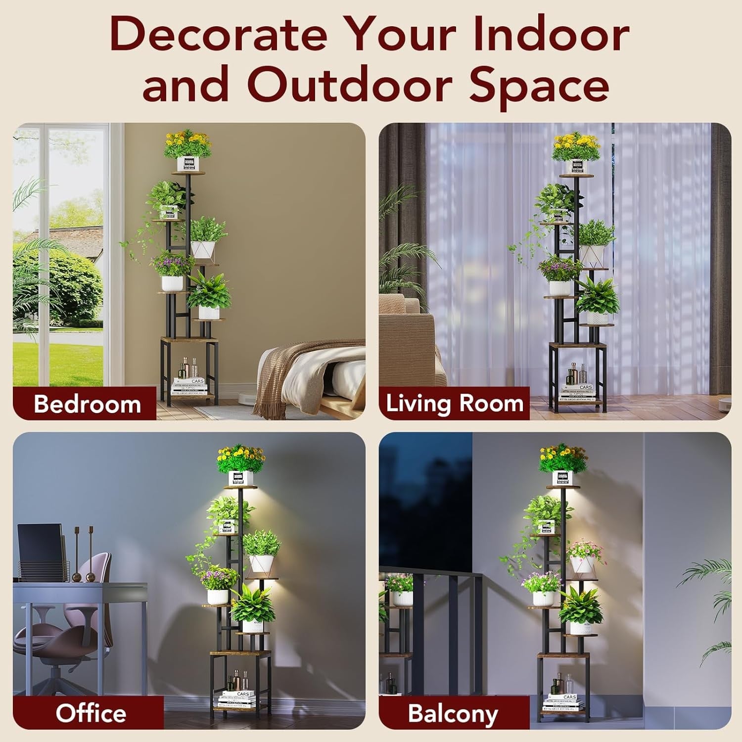 6-Tier Metal Plant Stand with Adjustable LED Grow Light | Tall Indoor Display Ra