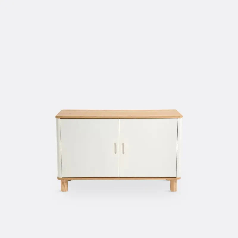 Modern 2 Door Sideboard Cabinet Oak Top | White Storage Unit for Hallway