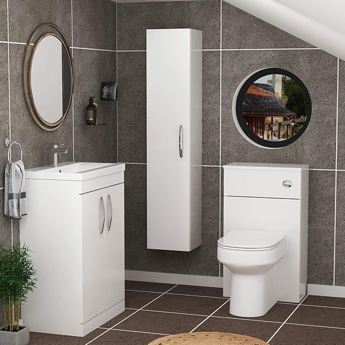 500mm White Bathroom Vanity Unit with Basin Sink 2 Door Floor Standing Storage