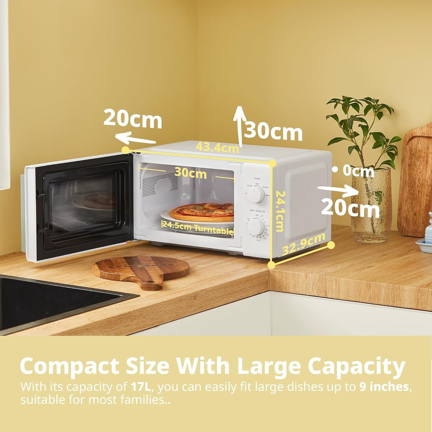 17L Compact Microwave 700W Manual Timer 5 Power Levels White