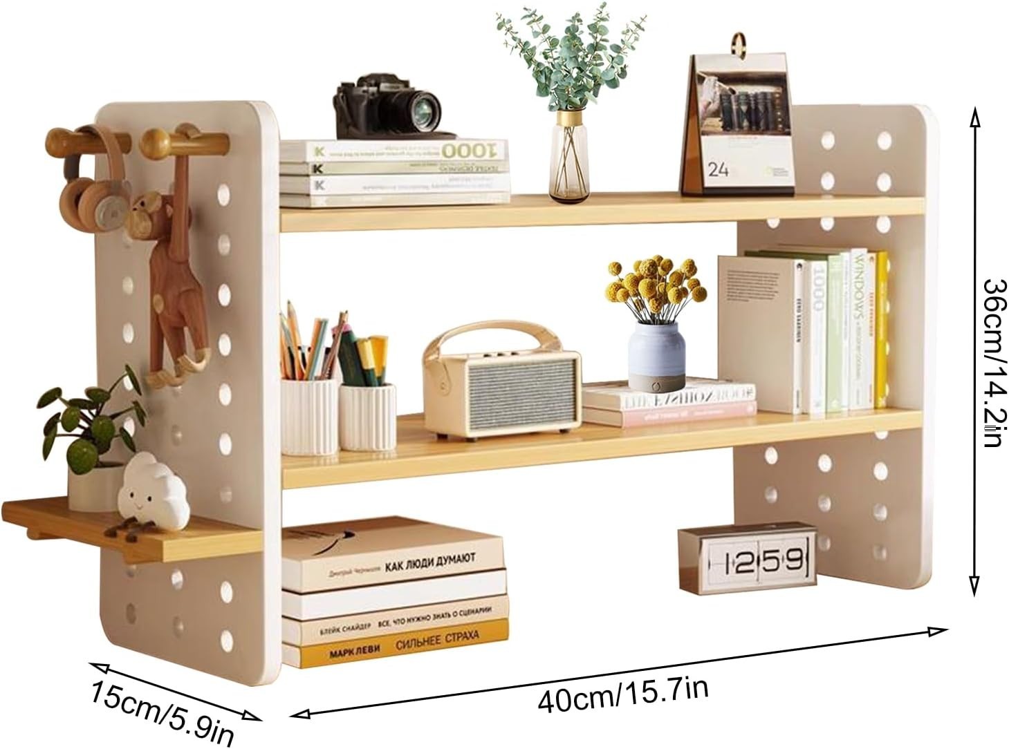 5-Shelf Adjustable Wooden Desktop Bookcase Modern Tabletop Organizer 40cm