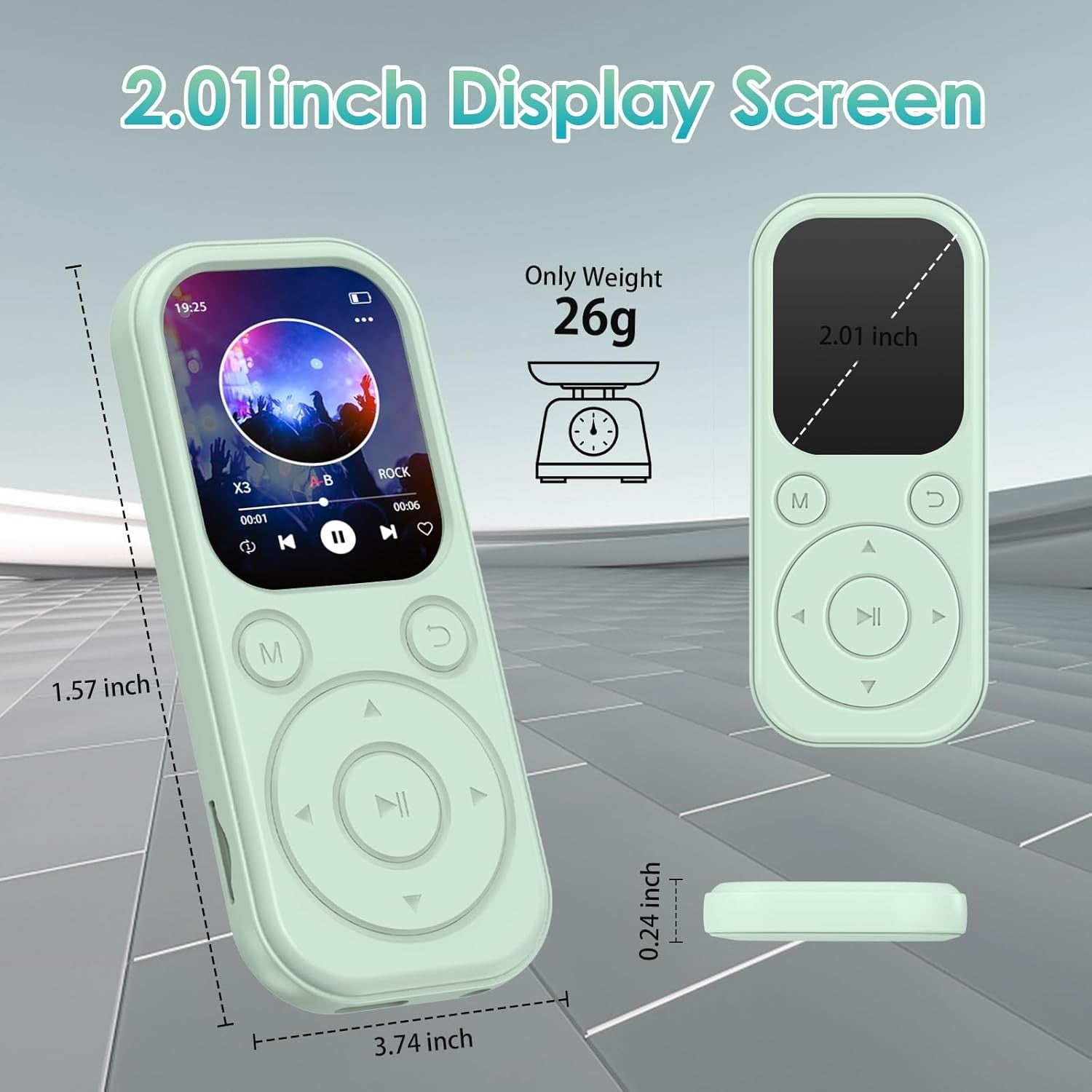 64GB Bluetooth 5.3 MP3 Player Green HiFi FM Radio 300mAh