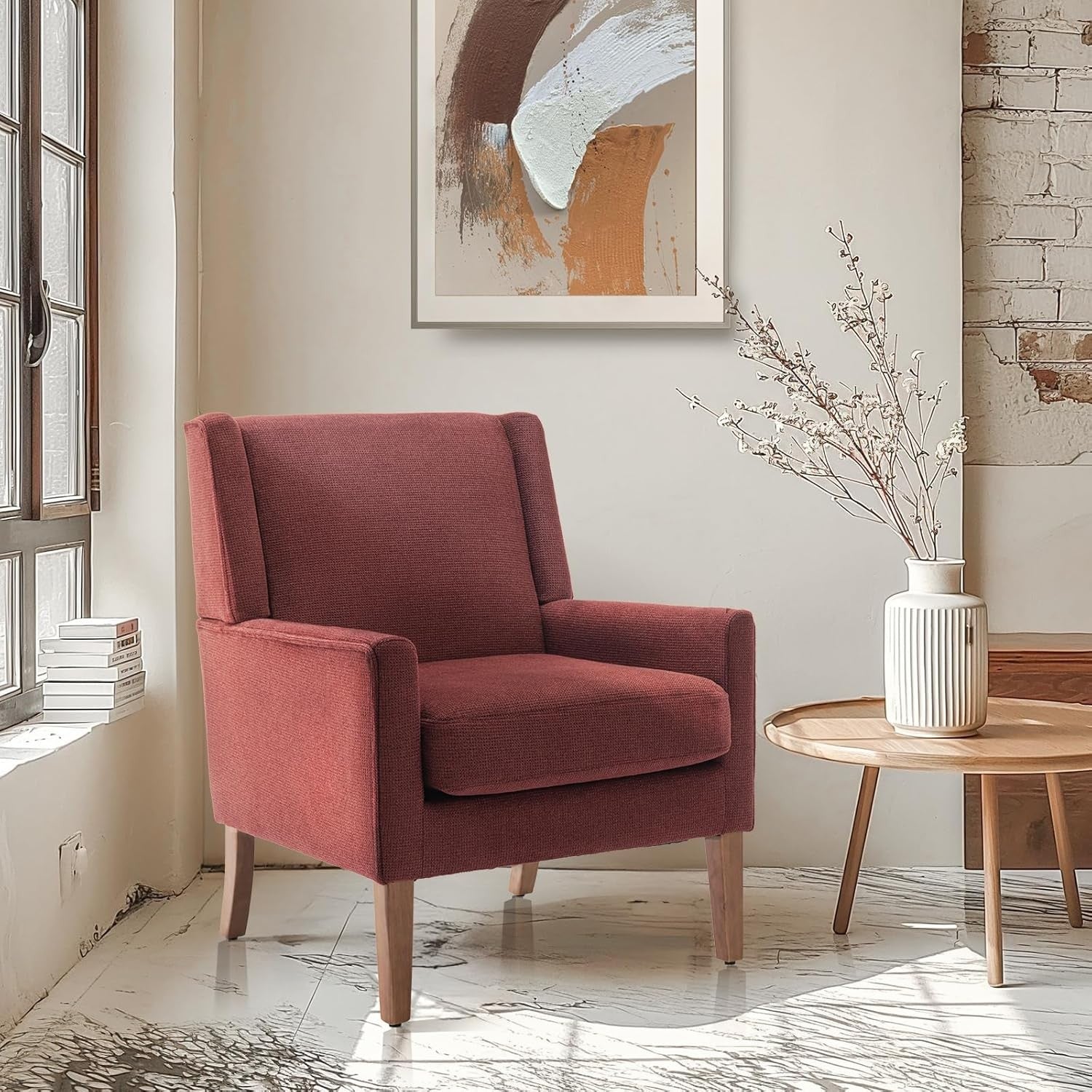 Red Wingback Accent Armchair Upholstered Lounge Wood Legs