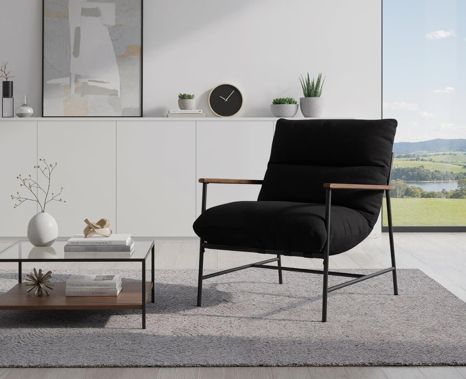 Faux Fur Accent Armchair Upholstered Lounge Chair Black