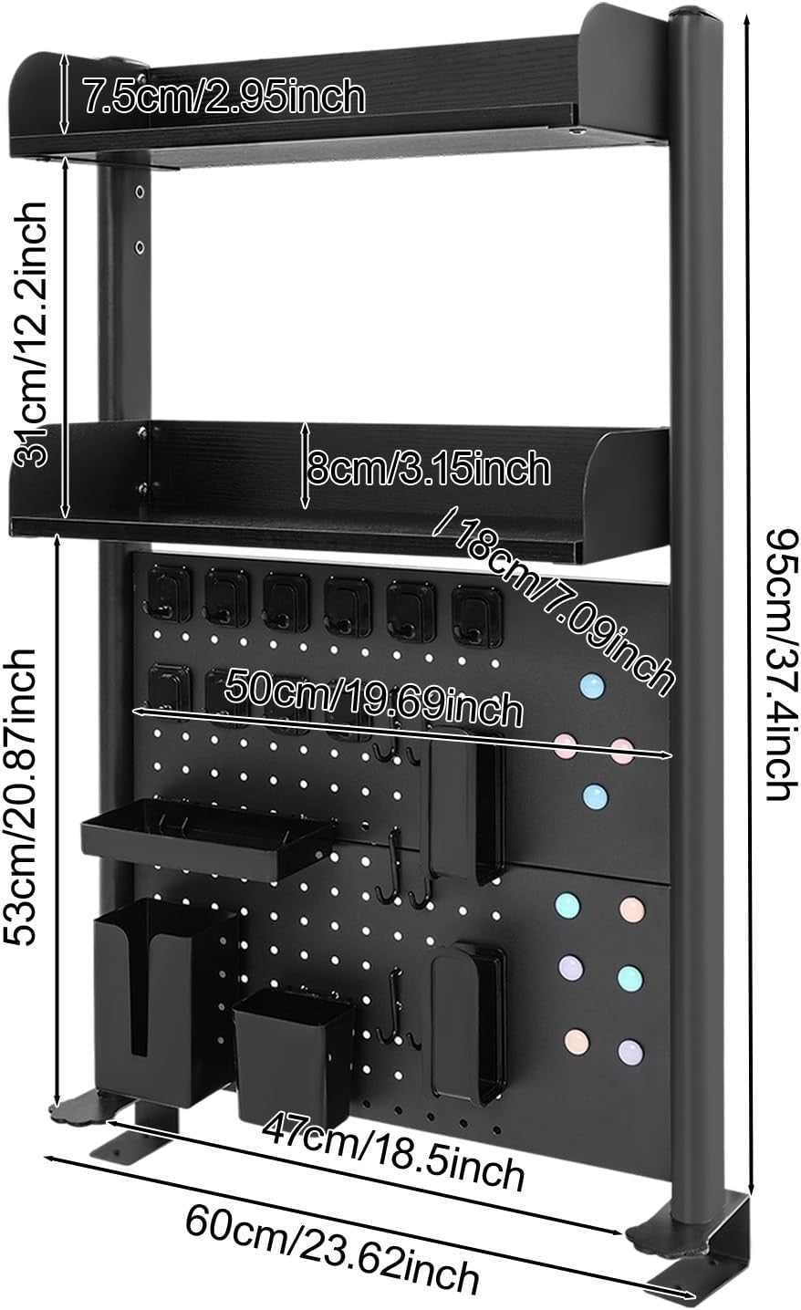 Clamp-On Desk Pegboard 60cm 2-Tier Desktop Organizer Shelf Privacy Panel Black