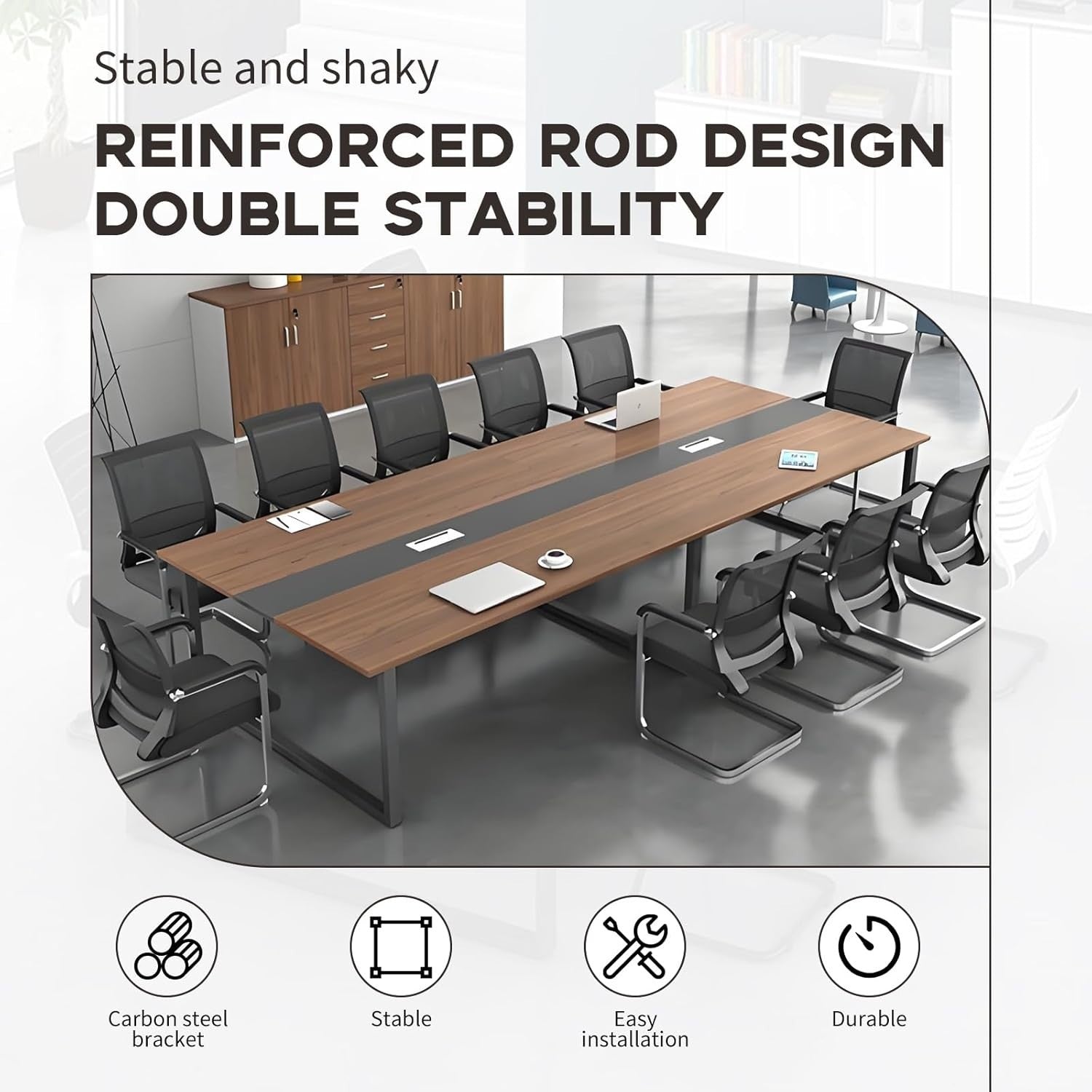 Gray Oak + White Conference Table 240cm w/ Metal Frame & Durable Top