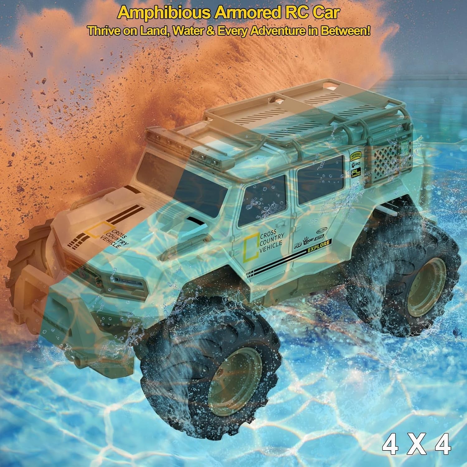 Amphibious 1:14 RC Car 4WD – Waterproof Off-Road Truck w/ LED Lights