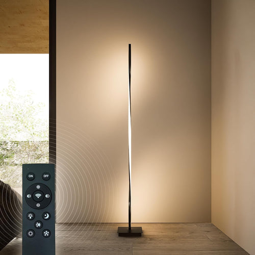 Modern LED Floor Lamp Dimmable Remote Control Standing Light Matte Black