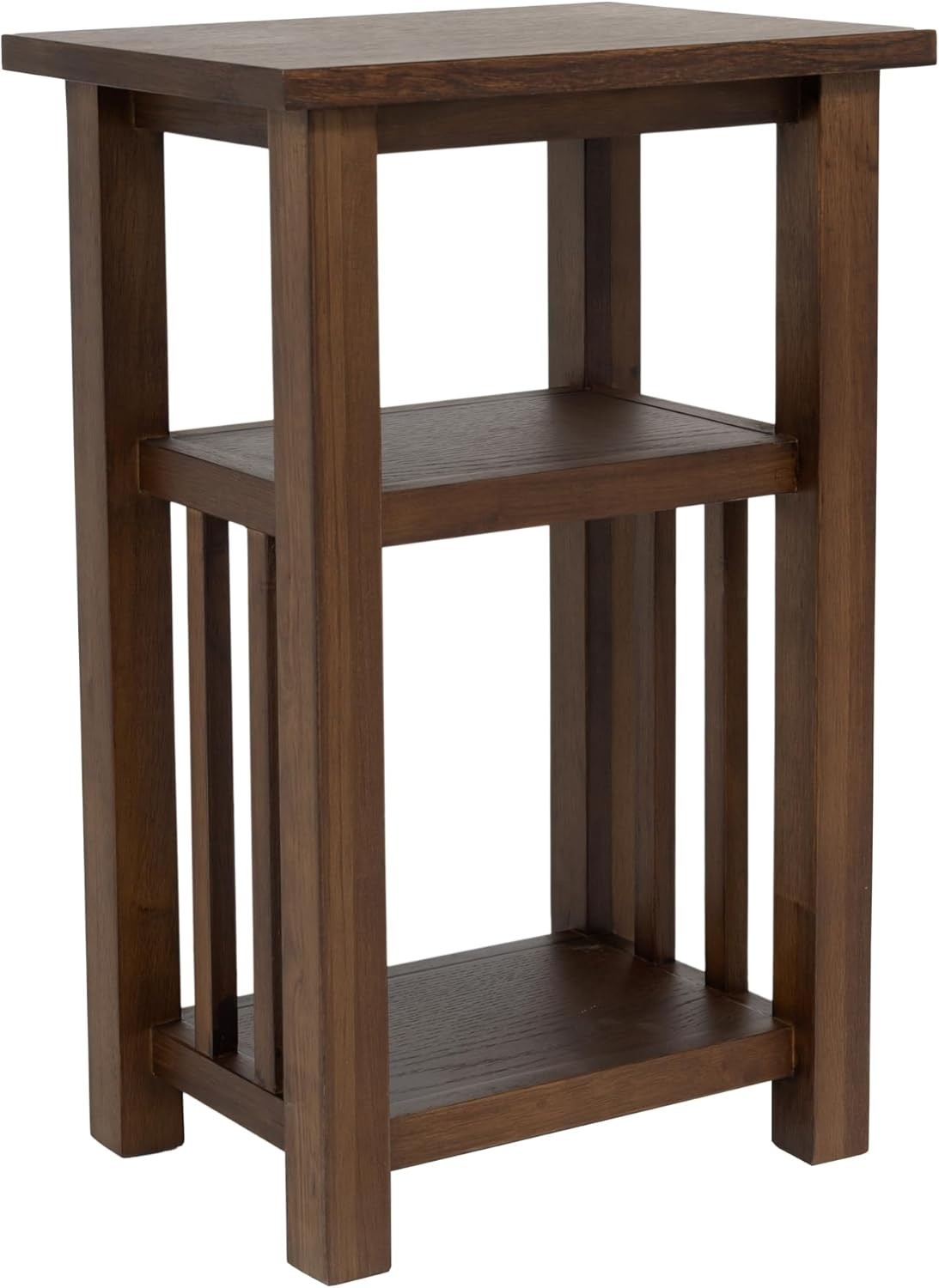 Walnut Side Table with Storage Shelf – Narrow End Table for Sofa & Bed 35x27x55