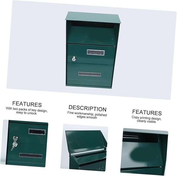 Lockable Green Metal Wall Mount Mailbox Secure Post Box Stylish Letter Holder