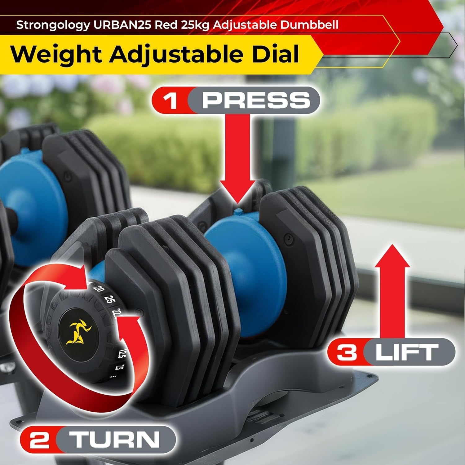 Adjustable Smart Dumbbell 2.5–25kg Quick Dial Home Gym Weight