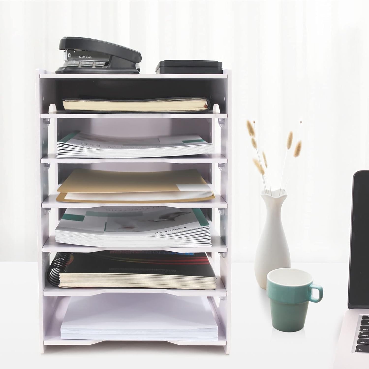 7-Tier Desktop File Organizer with Removable Shelves | A4 Paper Holder