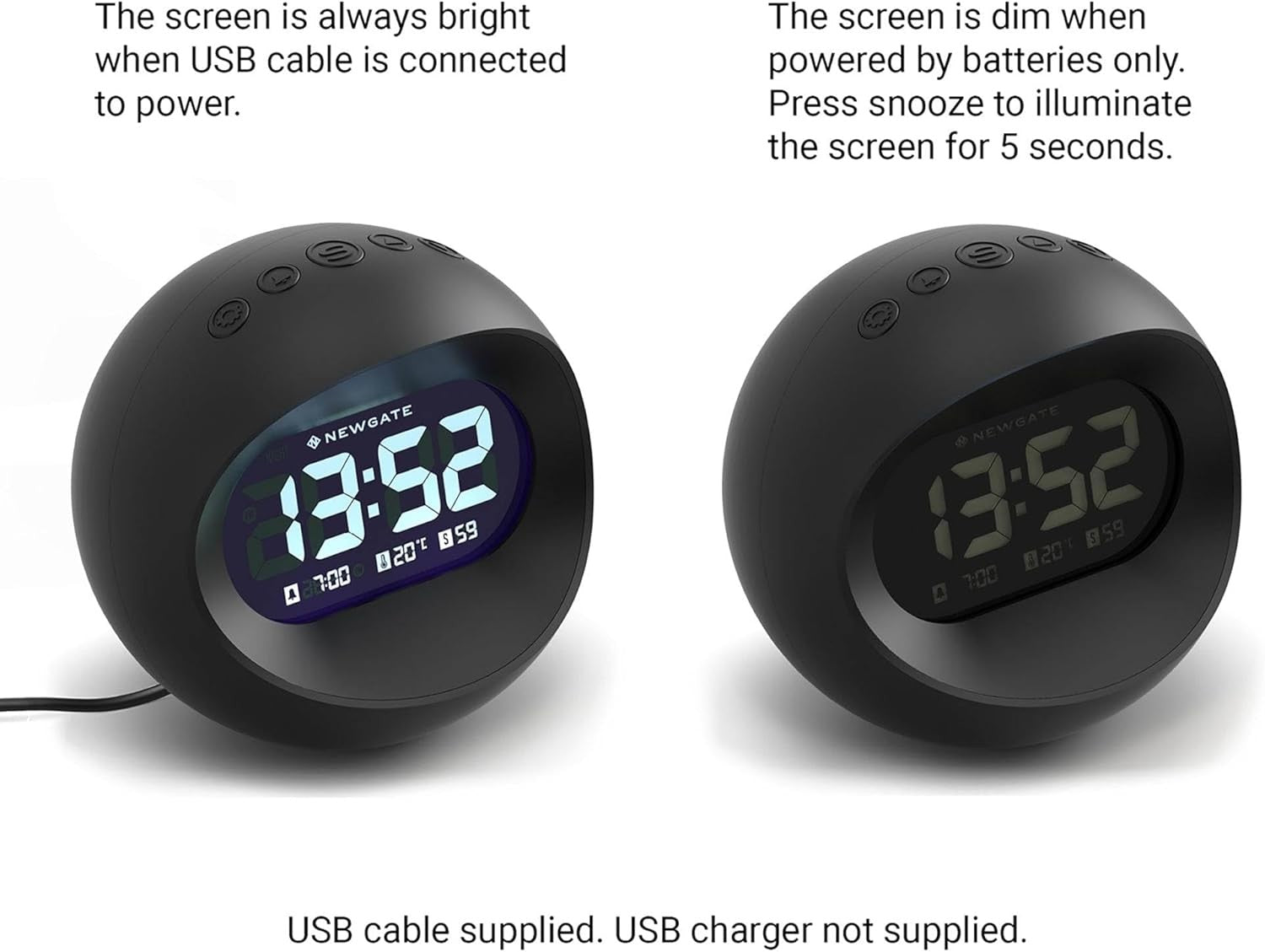 Retro Digital Alarm Clock LED Display Round Bedside Desk Clock Snooze