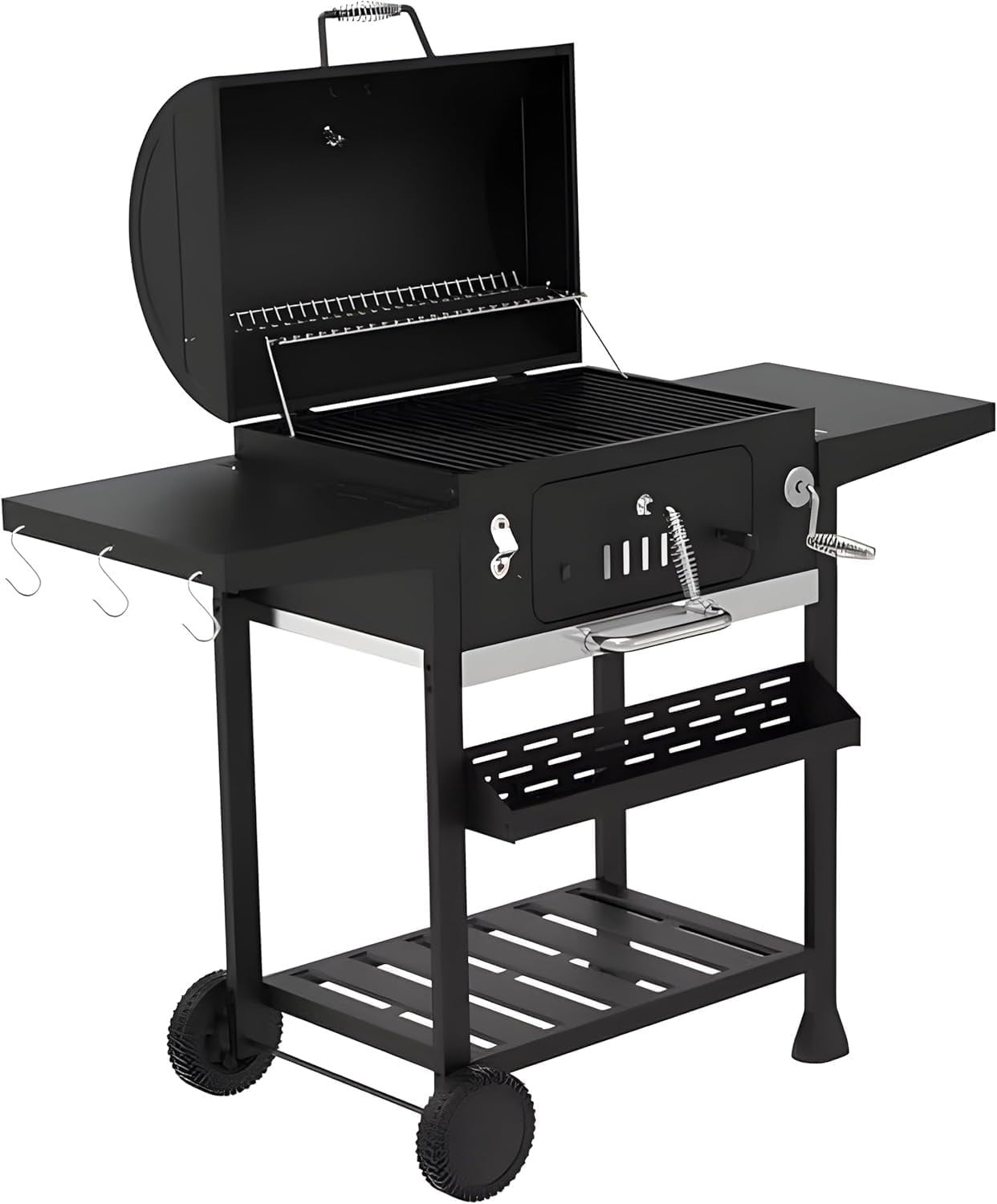 Outdoor XL Charcoal BBQ Smoker Grill with Thermometer & Side Tables