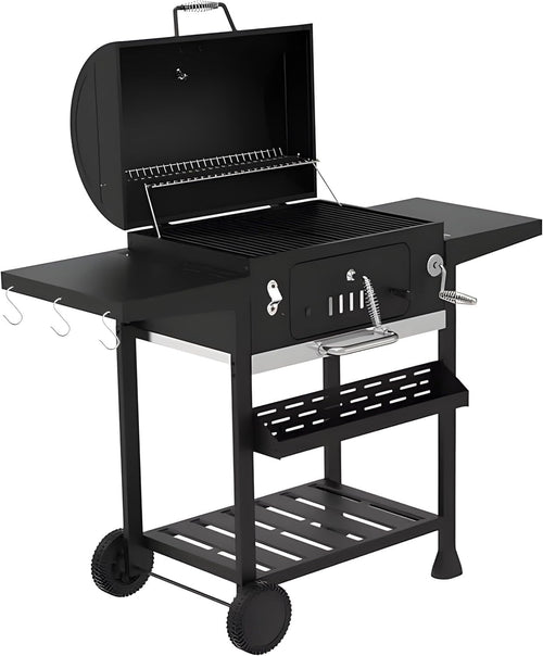 Outdoor XL Charcoal BBQ Smoker Grill with Thermometer & Side Tables