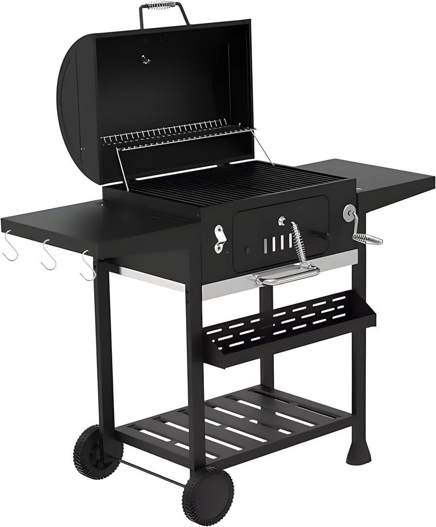 Outdoor XL Charcoal BBQ Smoker Grill with Thermometer & Side Tables
