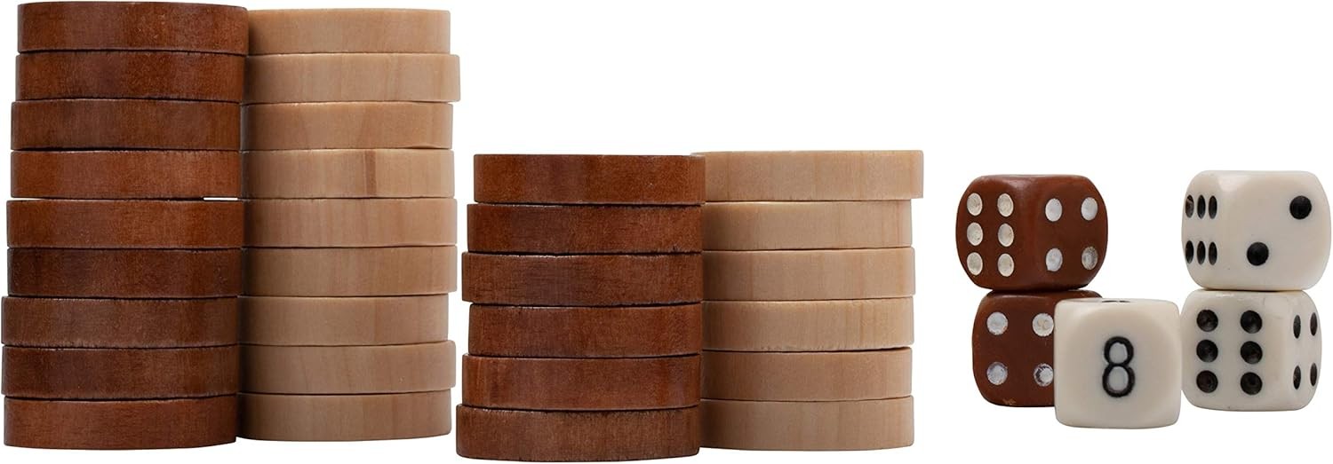 Large Wooden Backgammon Set 57x48cm Folding Board with Dice Cups Case