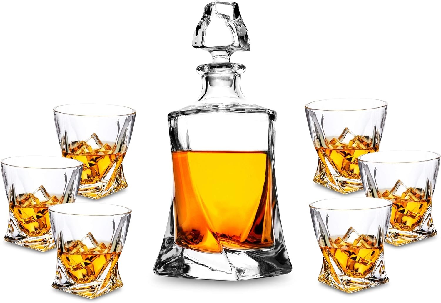 Crystal Whiskey Decanter Set 7-Piece 800ml + 6 Glasses 300ml Luxury Gift
