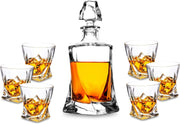 Crystal Whiskey Decanter Set 7-Piece 800ml + 6 Glasses 300ml Luxury Gift