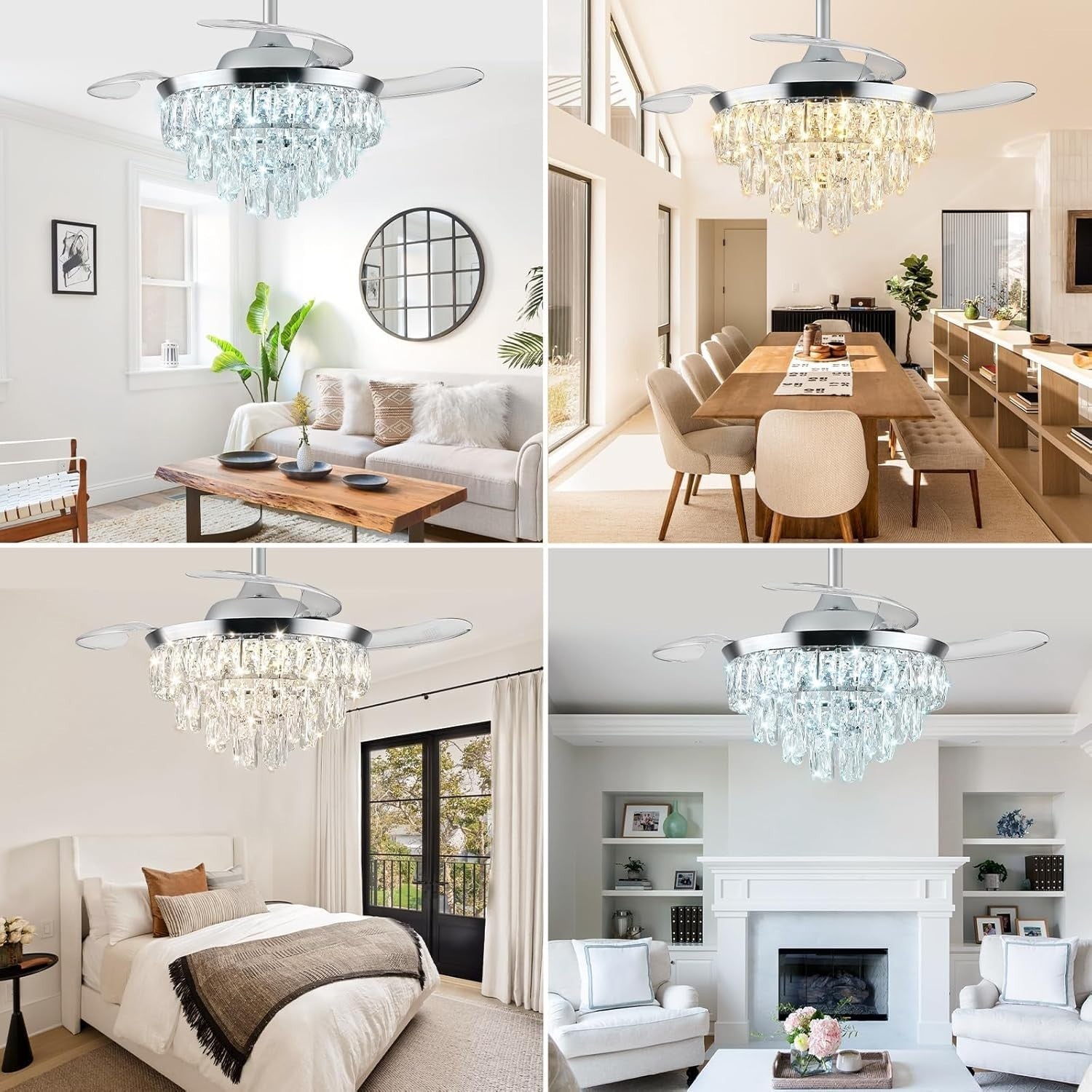 42" Modern Crystal Chandelier Ceiling Fan with Light Dimmable Remote