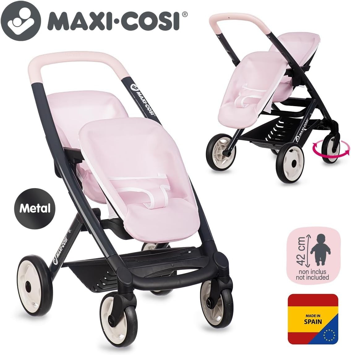 Twin Doll Pushchair Stroller Adjustable Seats Silent Wheels Easy Grip