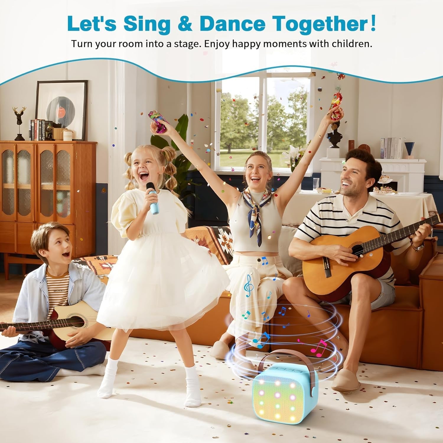Mini Karaoke Machine with 2 Wireless Kids Bluetooth