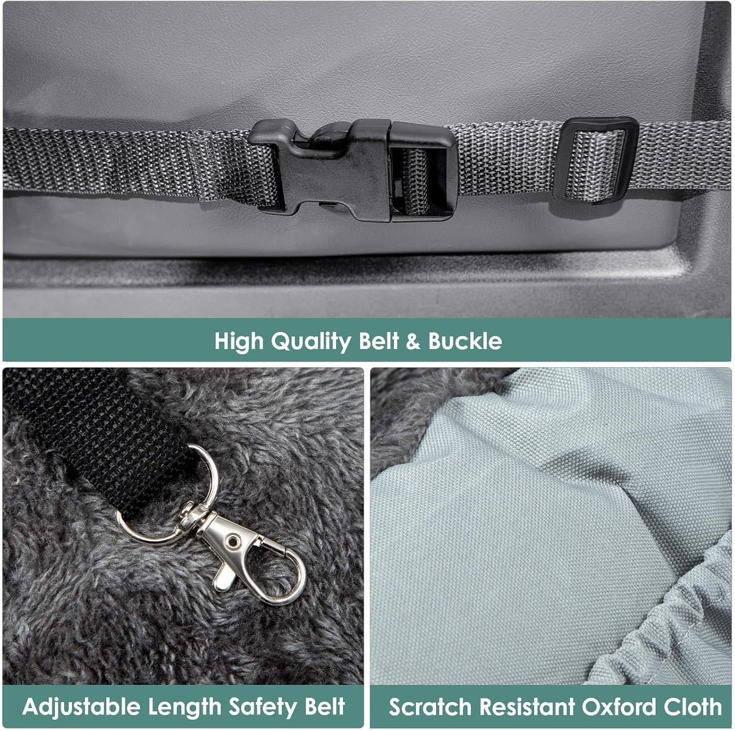 Pet Car Booster Seat Plush Dog Travel Bed Safety Leash Non Slip Grey