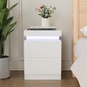 Modern LED Bedside Table with USB Charging, 2 Drawers, Sliding Top