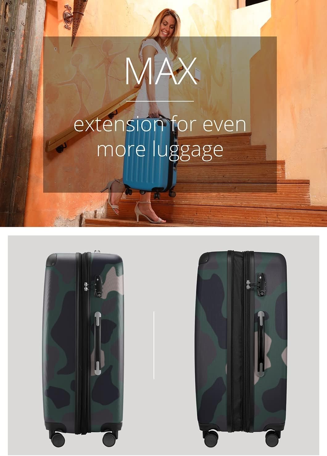 Large Expandable Hard Shell Suitcase 75cm 119L TSA Lock Spinner Camo