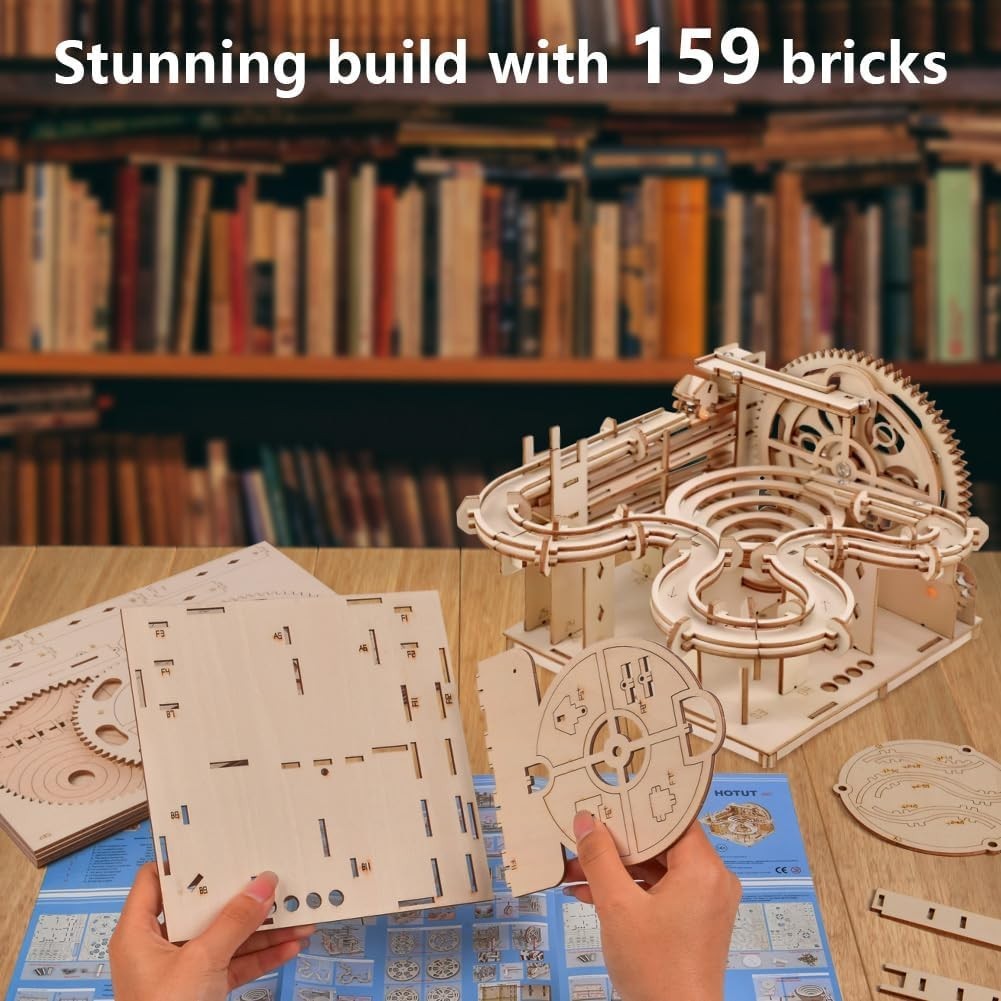 Hand Cranked 3D Wooden Marble Run Puzzle Kit – Fun & Educational Toy