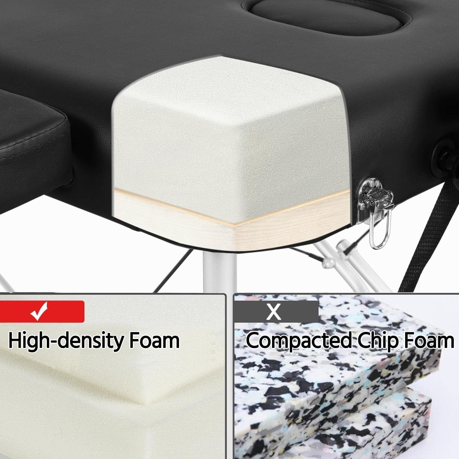 Portable Aluminum Massage Table Adjustable 3-Section Beauty Spa Bed Black 70cm