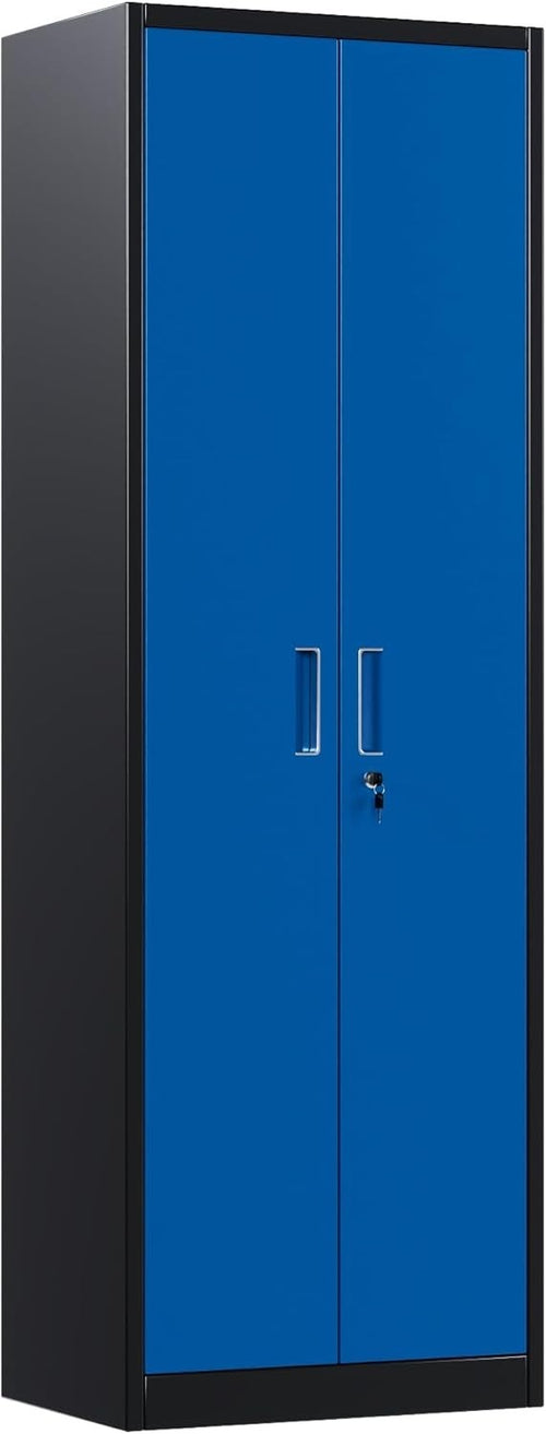 Black Blue Metal Storage Cabinet 180cm with Lock & 4 Adjustable Shelves
