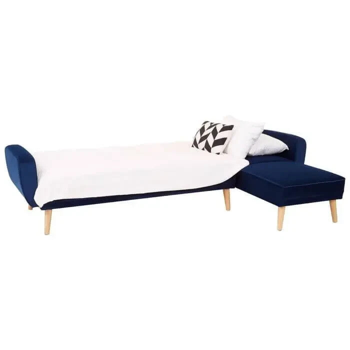 Navy Velvet Corner Sofa Bed 3 Seater Modern L-Shaped Soft Touch Couch