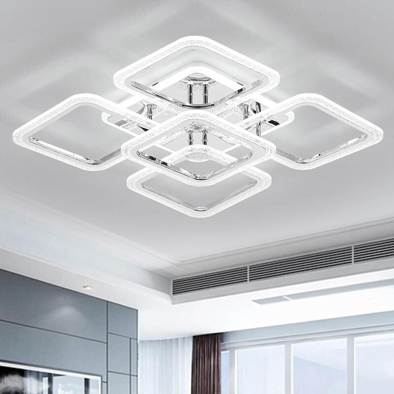 Modern LED Ceiling Light 100W Dimmable Remote Chrome Square 5 Lights
