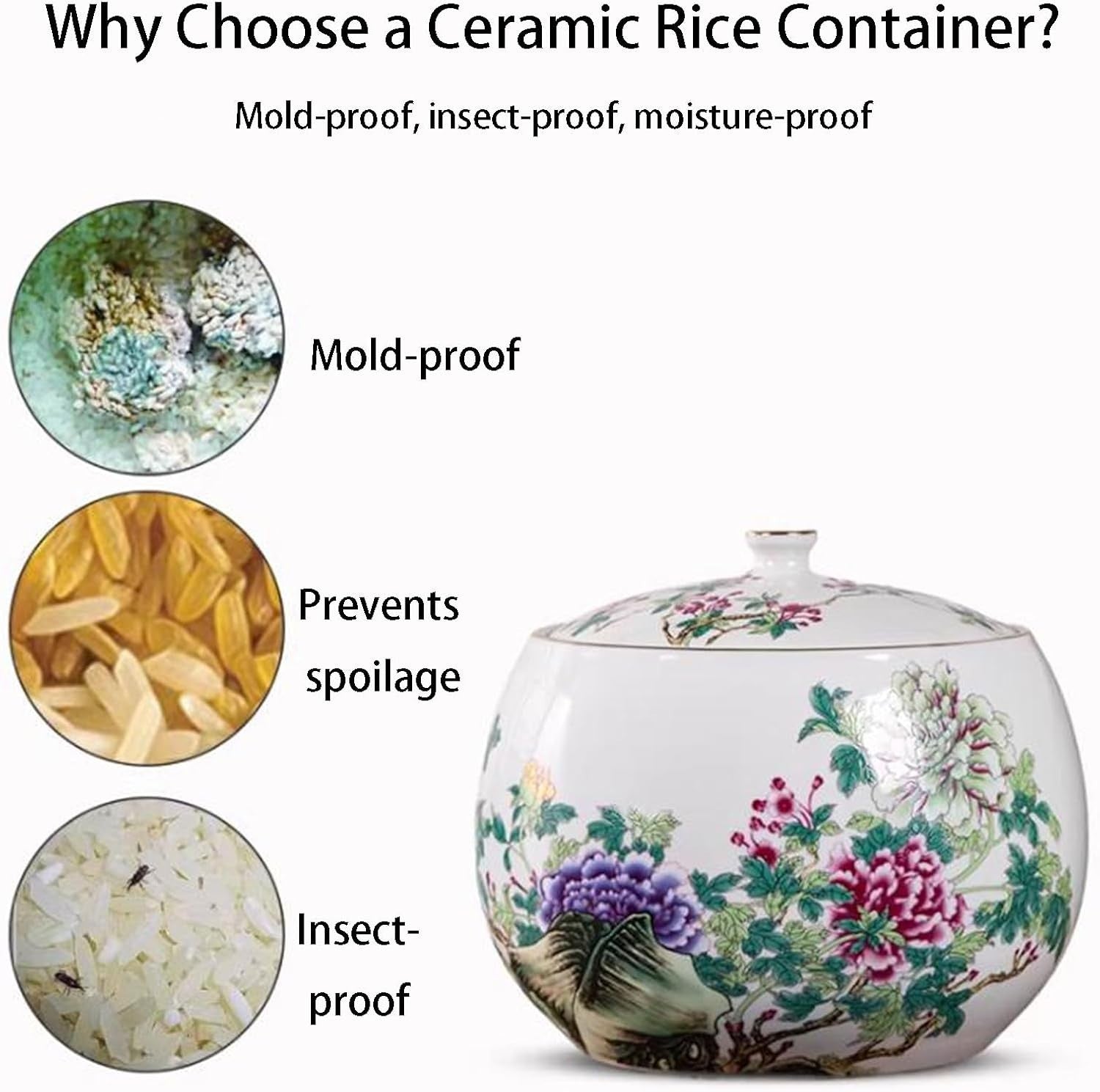 10KG Ceramic Rice Dispenser Sealed Food Storage Jar with Lid