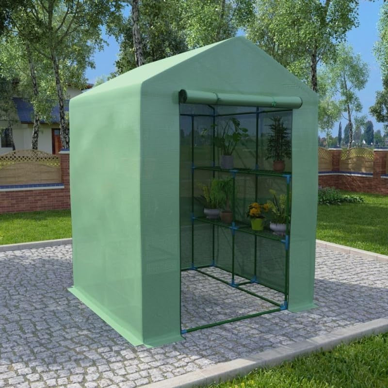 Heavy Duty Walk-In Greenhouse with Shelves | Reinforced PE Cover | Alloy Steel