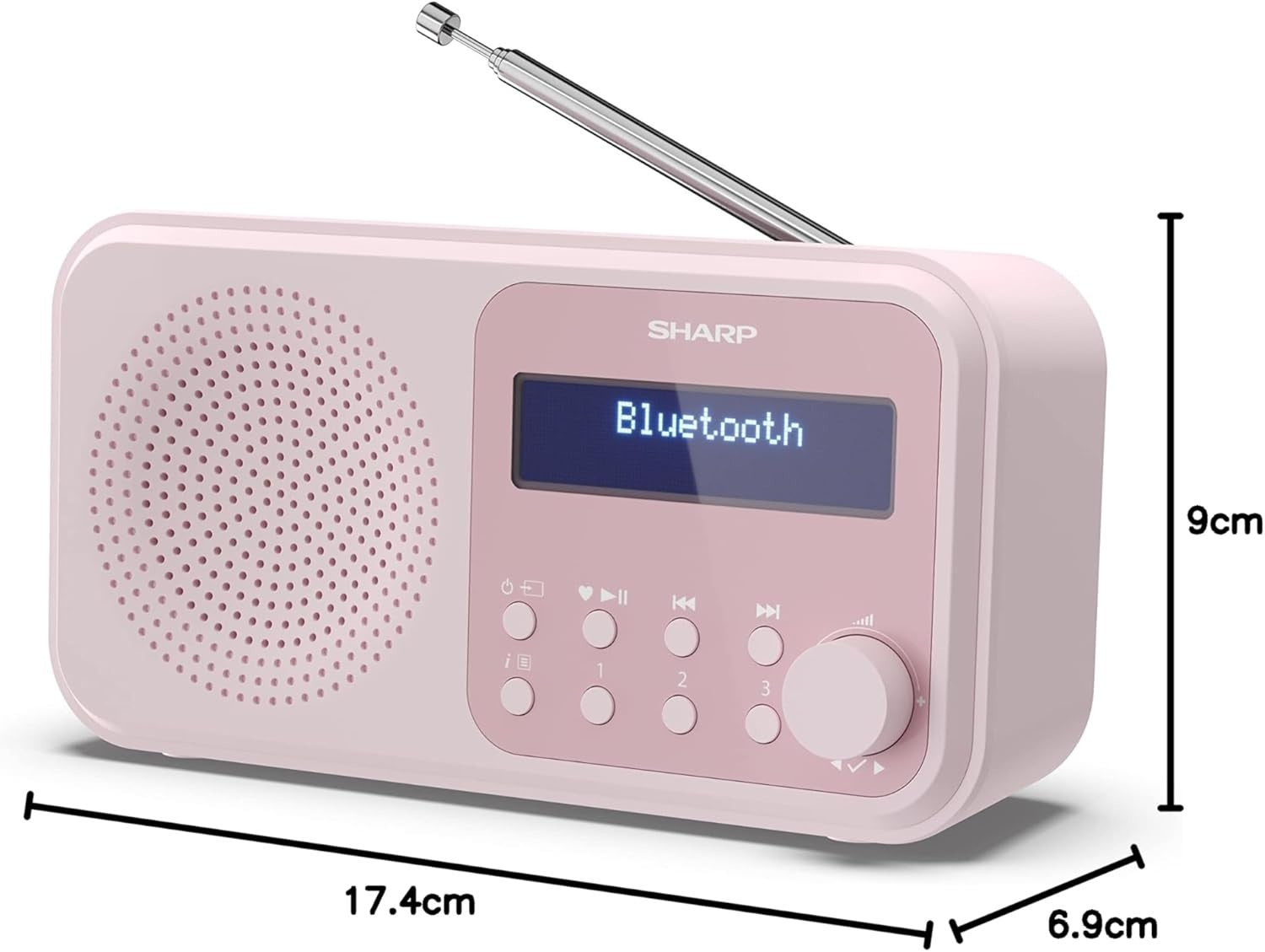 Portable DAB+/FM Digital Radio Bluetooth 5.0 Dual Alarm USB Pink
