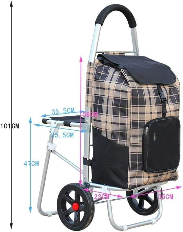 Lightweight Foldable Aluminium Shopping Cart 2-Wheel Trolley w/ Large Bag
