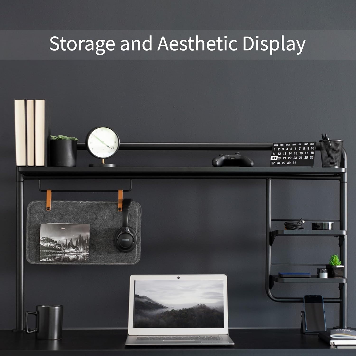 Clamp-On Desktop Shelving System 127cm Multi-Tier Desk Organizer Black