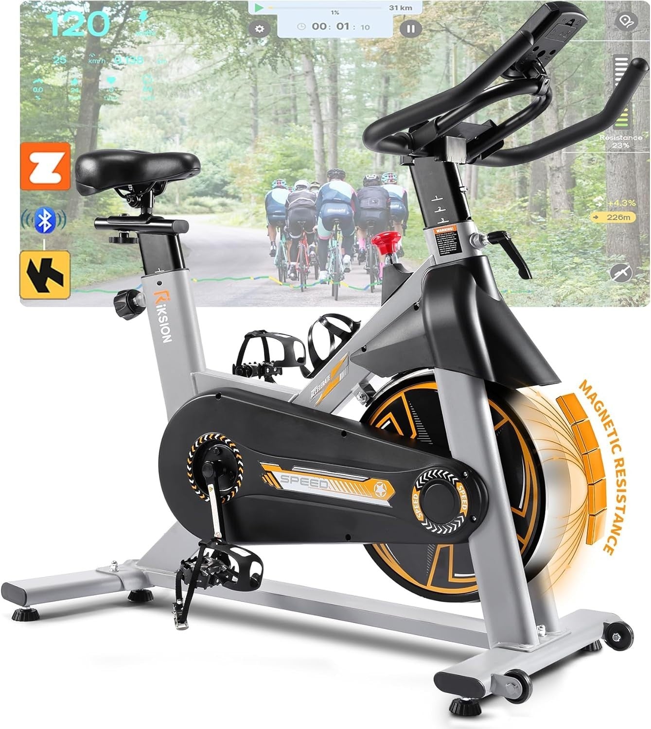 Quiet Magnetic Spin Bike w/ APP, LCD Monitor, Tablet Holder & 300lb Capacity